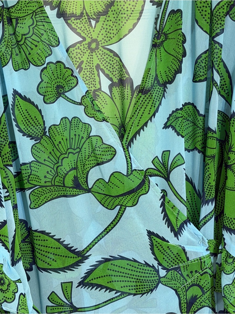 CAbi Sky Blue & Kelly Green Floral Wrap Dress - Picture 3 of 7